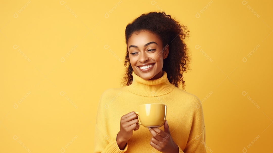 Mulher feliz com café