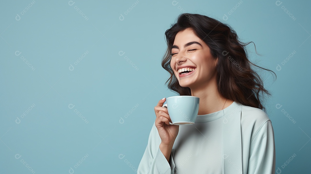 Mulher feliz com café