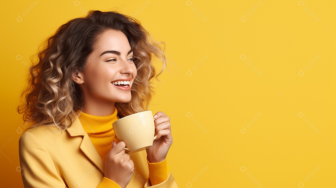 Mulher feliz com café