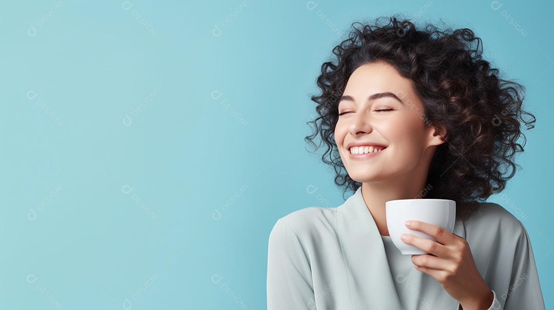 Mulher feliz com café