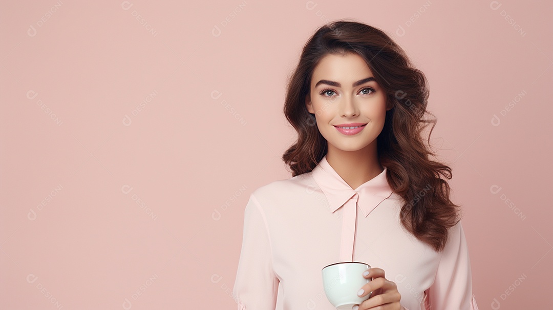 Mulher feliz com café