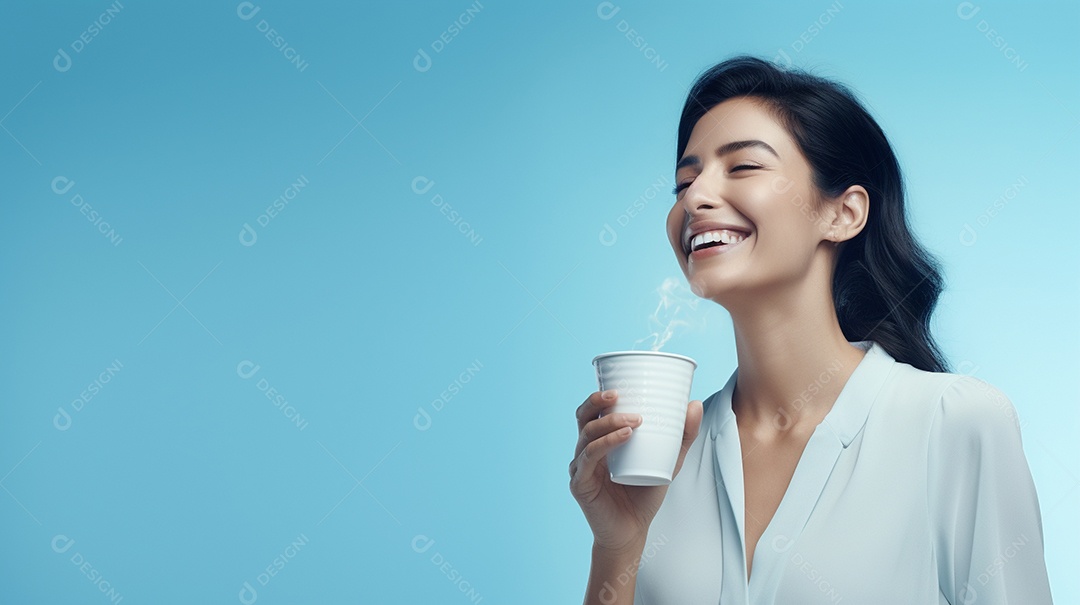 Mulher feliz com café