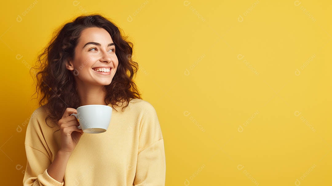 Mulher feliz com café