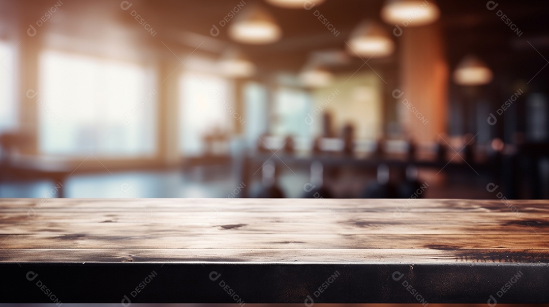 Cenário de mesa de madeira sobre fundo de academia