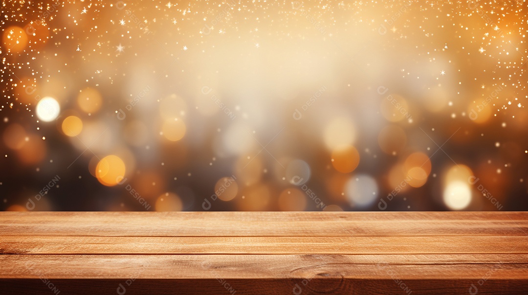 Cenário de mesa de madeira sobre fundo desfocado