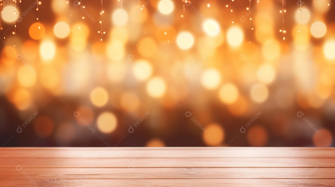 Cenário de mesa de madeira sobre fundo desfocado