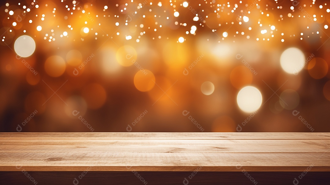 Cenário de mesa de madeira sobre fundo desfocado