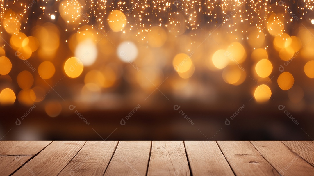 Cenário de mesa de madeira sobre fundo desfocado