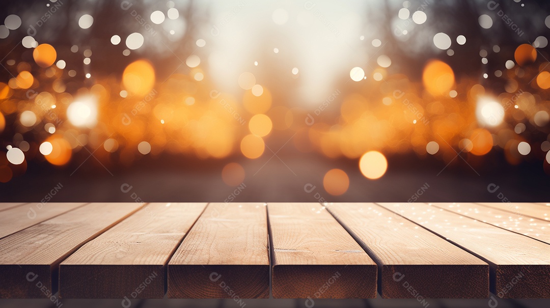 Cenário de mesa de madeira sobre fundo desfocado