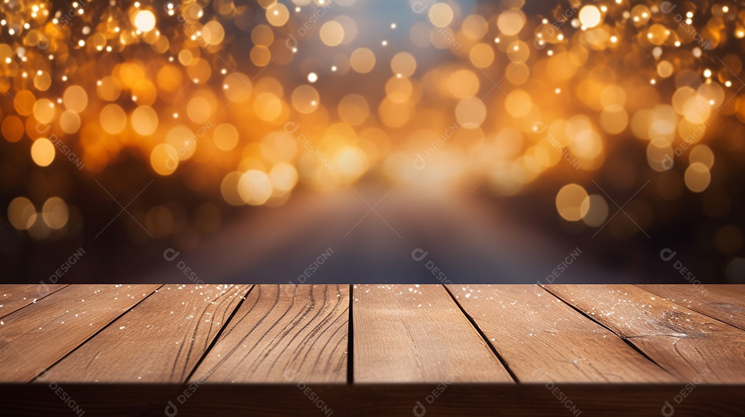 Cenário de mesa de madeira sobre fundo desfocado