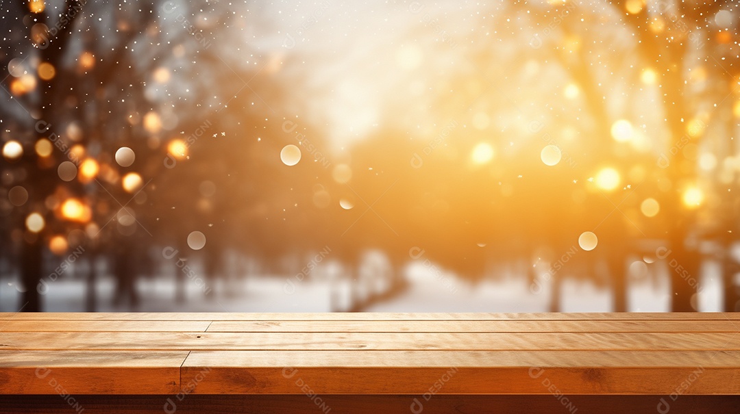 Cenário de mesa de madeira sobre fundo desfocado