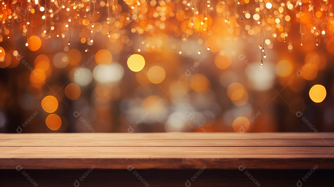 Cenário de mesa de madeira sobre fundo desfocado