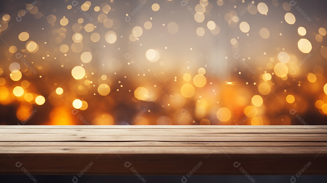 Cenário de mesa de madeira sobre fundo desfocado