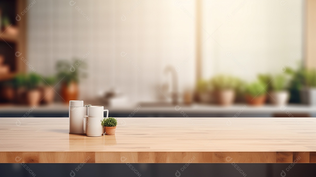 Cenário de mesa de madeira sobre fundo desfocado