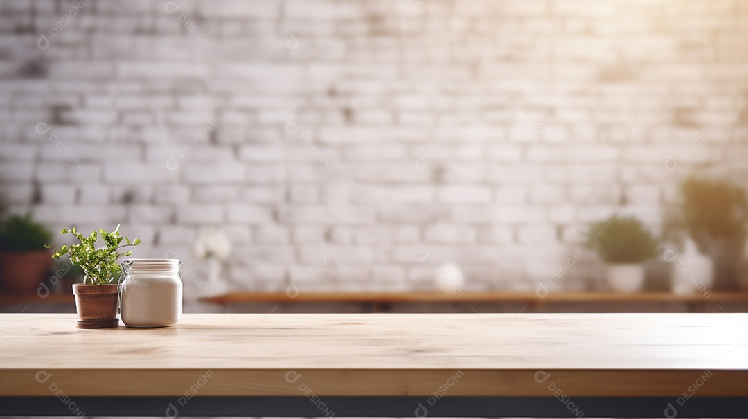 Cenário de mesa de madeira sobre fundo desfocado