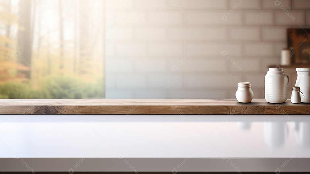 Cenário de mesa de madeira sobre fundo desfocado