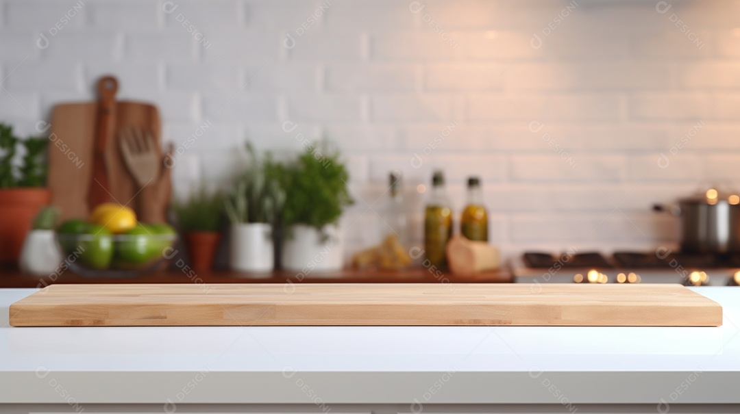 Cenário de mesa de madeira sobre fundo desfocado