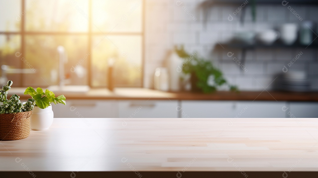 Cenário de mesa de madeira sobre fundo desfocado