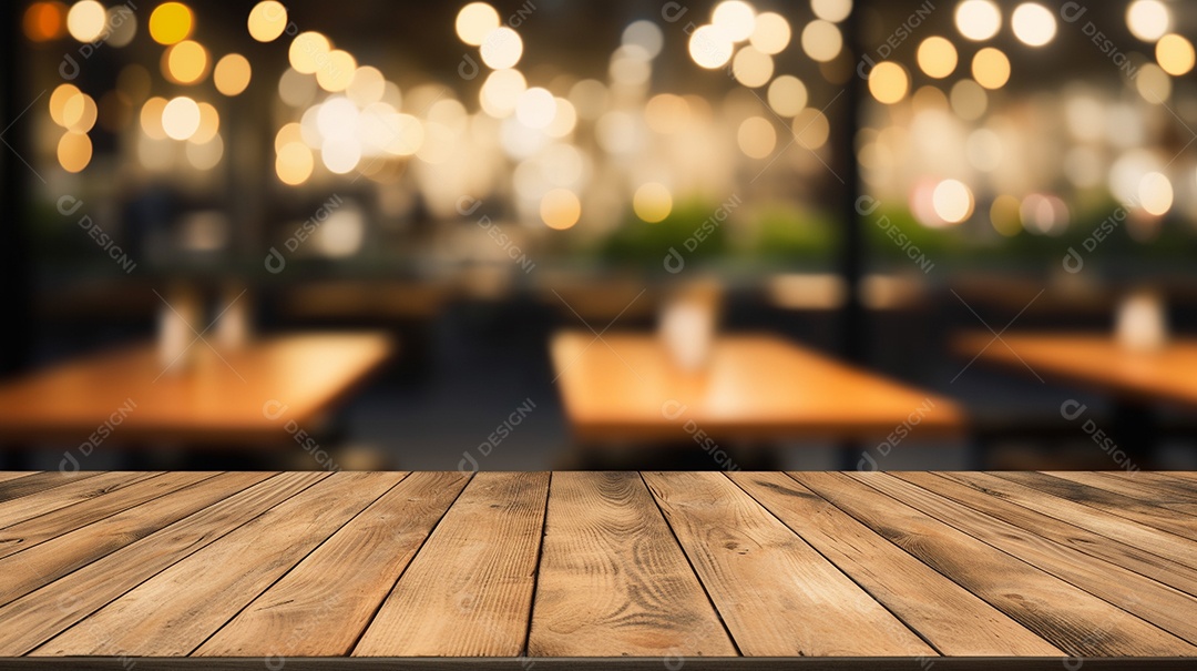 Cenário de mesa de madeira sobre fundo desfocado