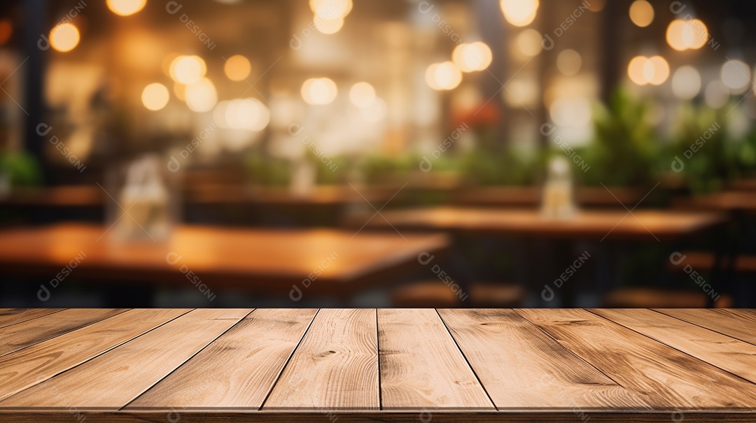 Cenário de mesa de madeira sobre fundo desfocado