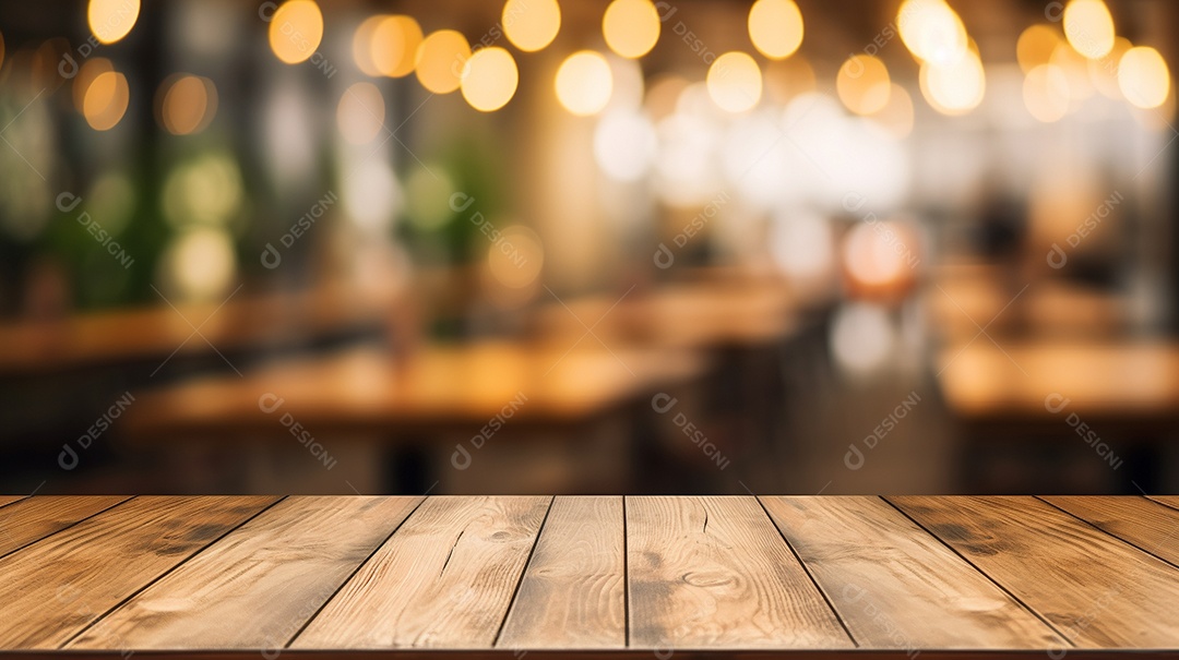 Cenário de mesa de madeira sobre fundo desfocado