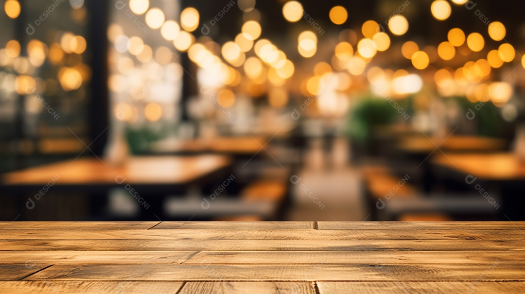 Cenário de mesa de madeira sobre fundo desfocado