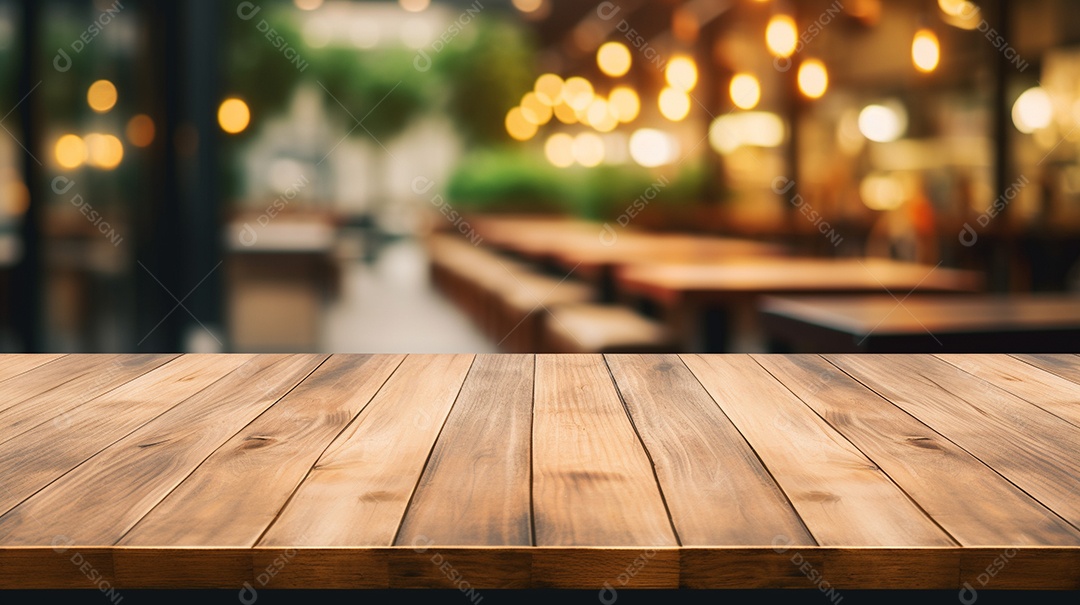 Cenário de mesa de madeira sobre fundo desfocado