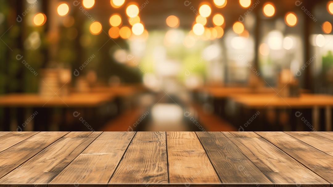 Cenário de mesa de madeira sobre fundo desfocado