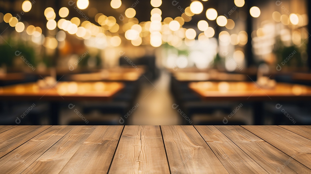 Cenário de mesa de madeira sobre fundo desfocado