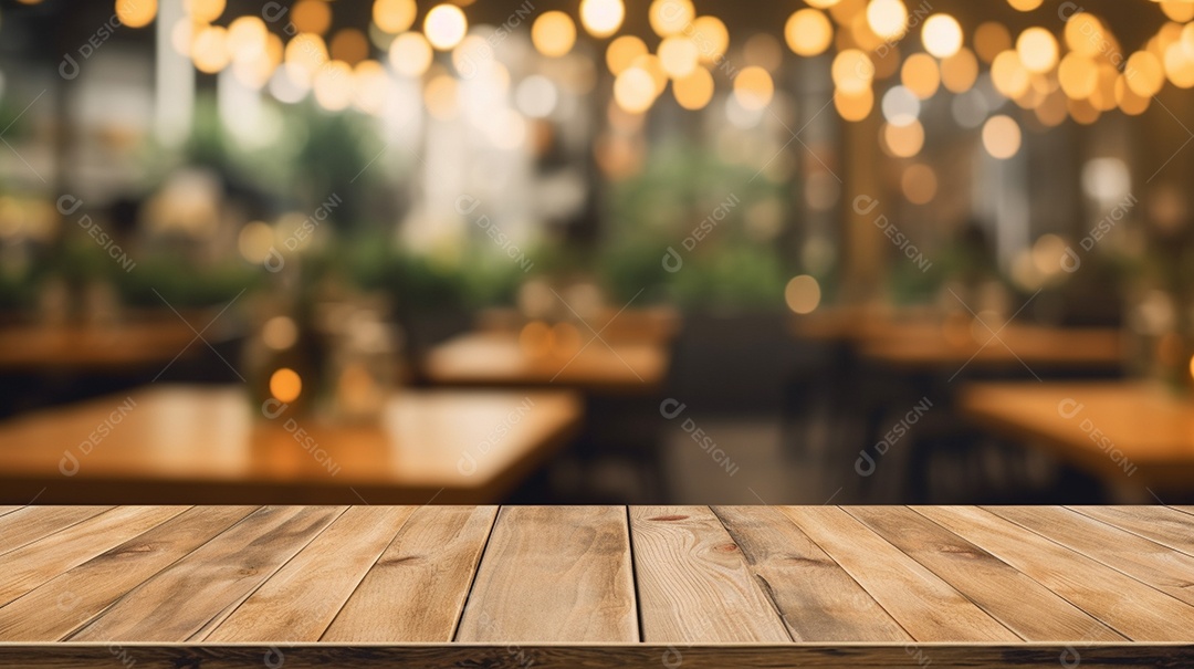 Cenário de mesa de madeira sobre fundo desfocado