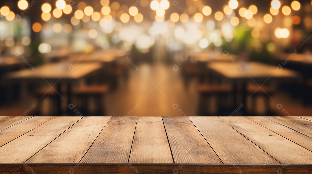 Cenário de mesa de madeira sobre fundo desfocado