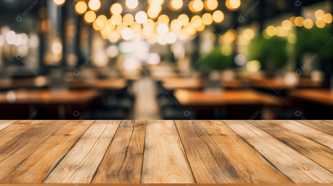 Cenário de mesa de madeira sobre fundo desfocado