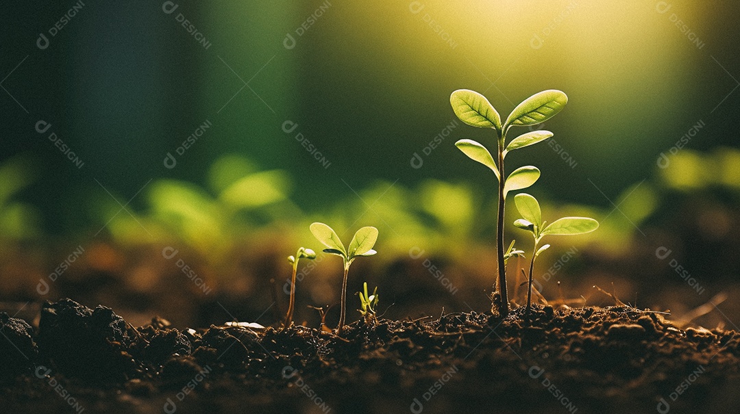 Mudas de plantas crescendo sobre fundo desfocado