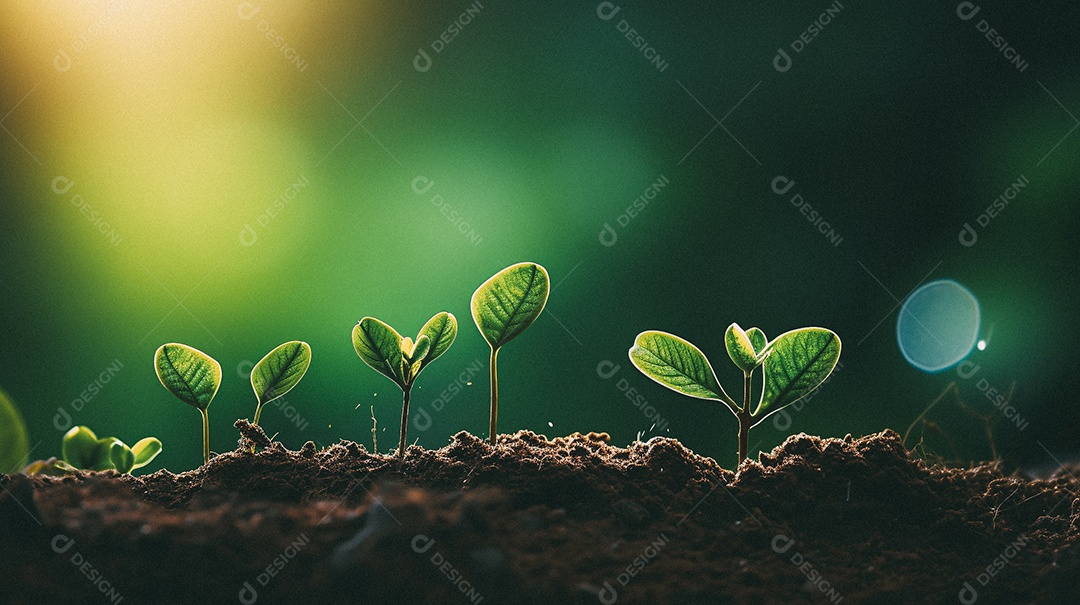 Mudas de plantas crescendo sobre fundo desfocado