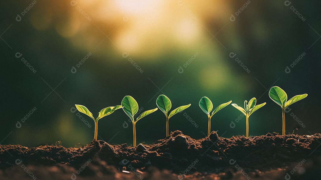 Mudas de plantas crescendo sobre fundo desfocado