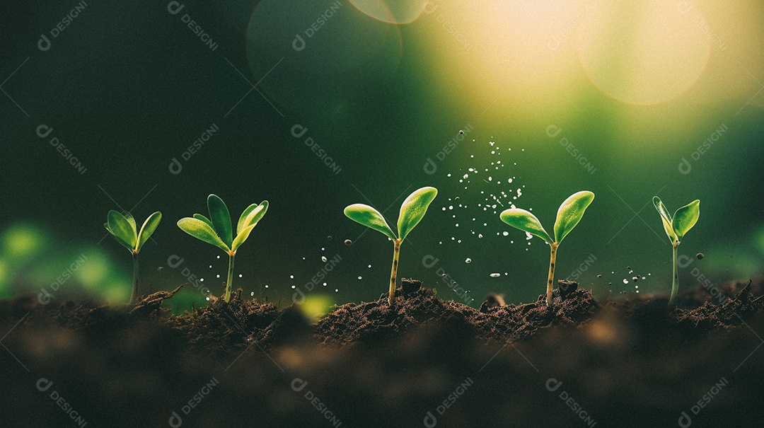 Mudas de plantas crescendo sobre fundo desfocado