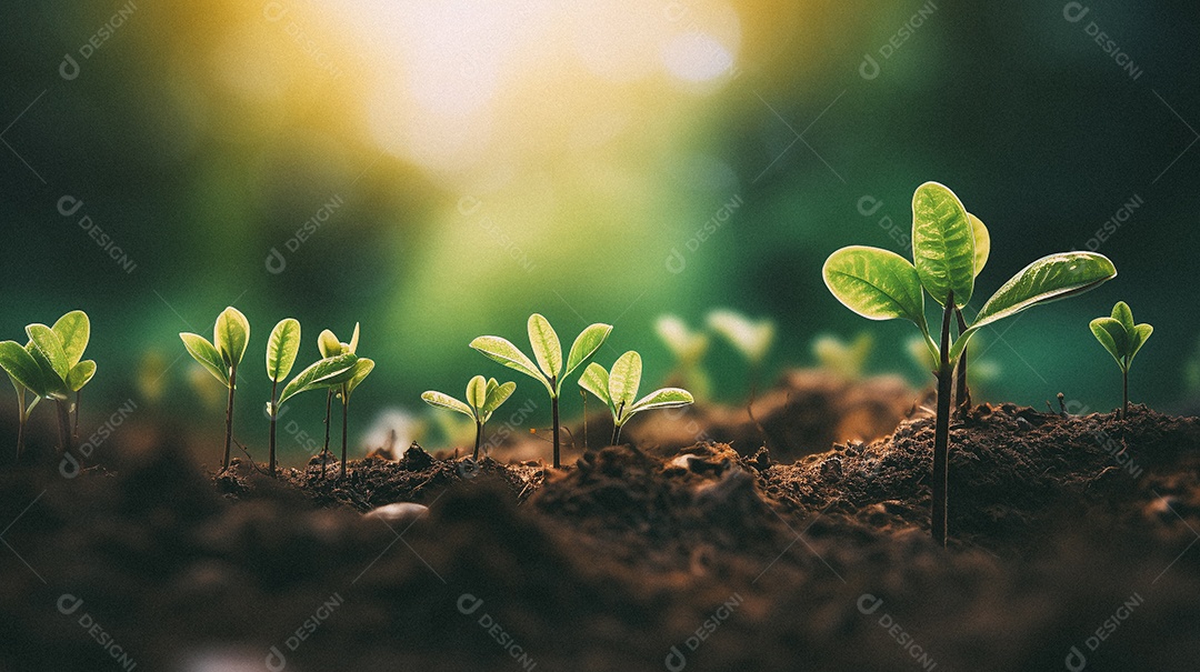 Mudas de plantas crescendo sobre fundo desfocado