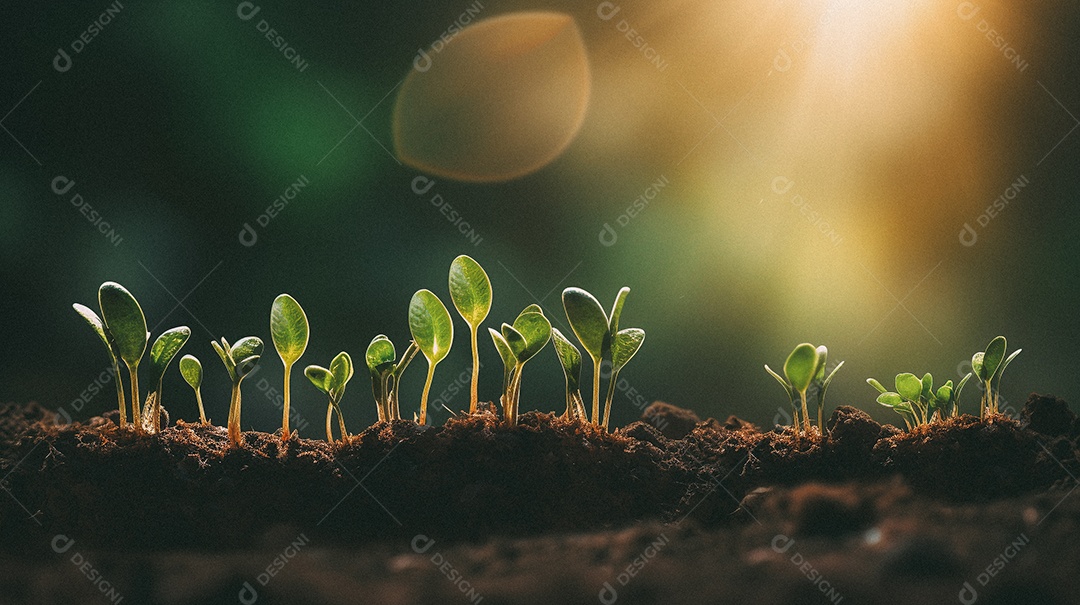 Mudas de plantas crescendo sobre fundo desfocado