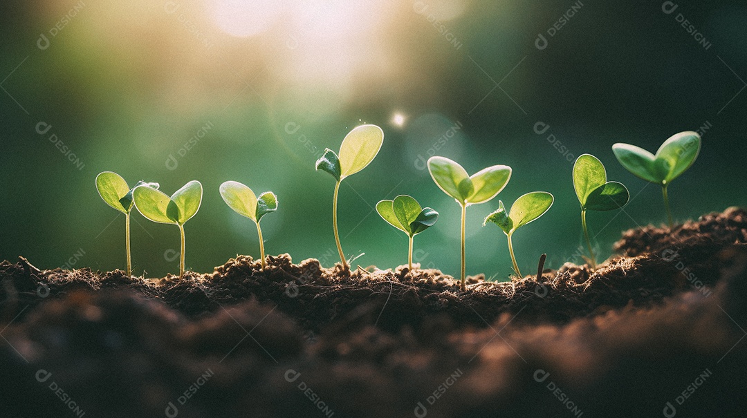 Mudas de plantas crescendo sobre fundo desfocado
