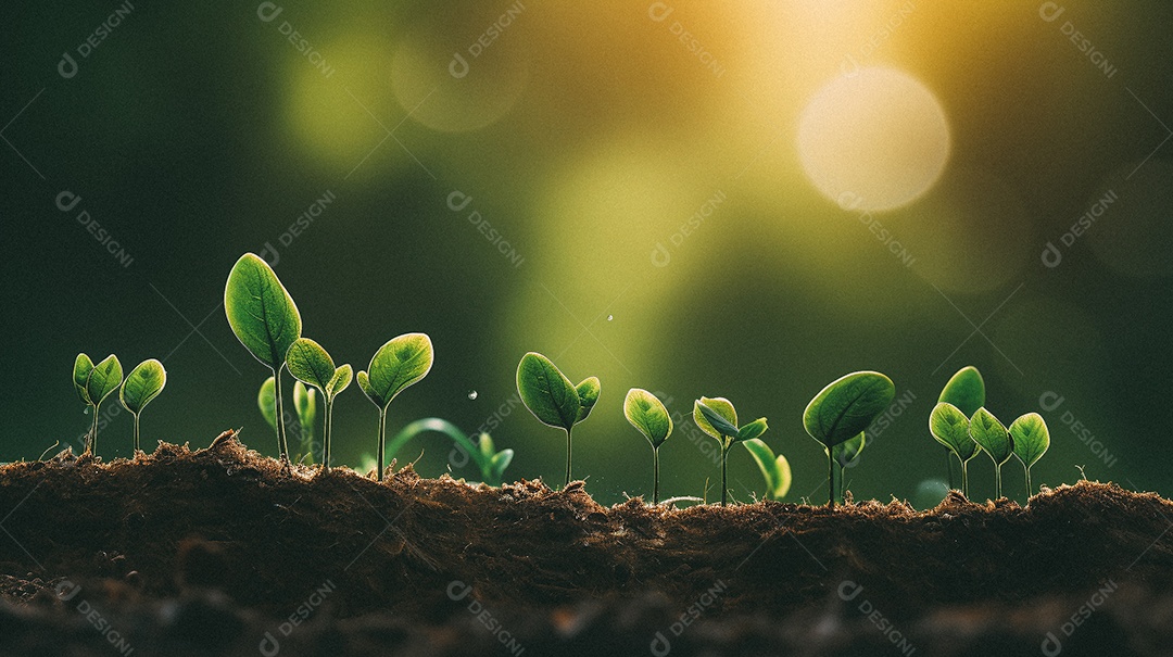 Mudas de plantas crescendo sobre fundo desfocado