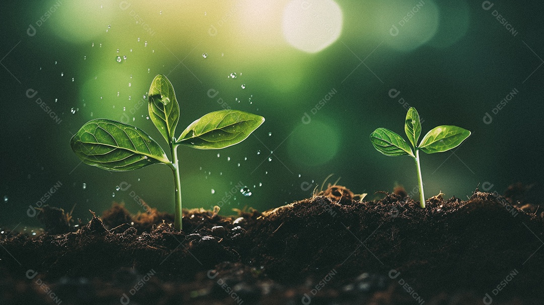 Mudas de plantas crescendo sobre fundo desfocado