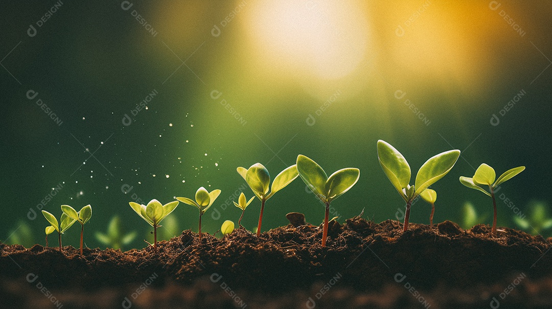 Mudas de plantas crescendo sobre fundo desfocado