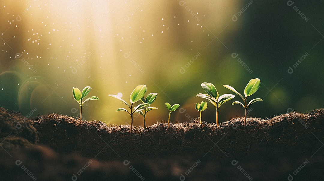 Mudas de plantas crescendo sobre fundo desfocado