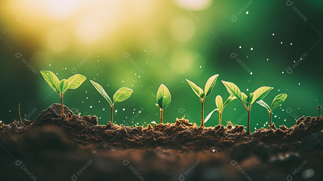 Mudas de plantas crescendo sobre fundo desfocado