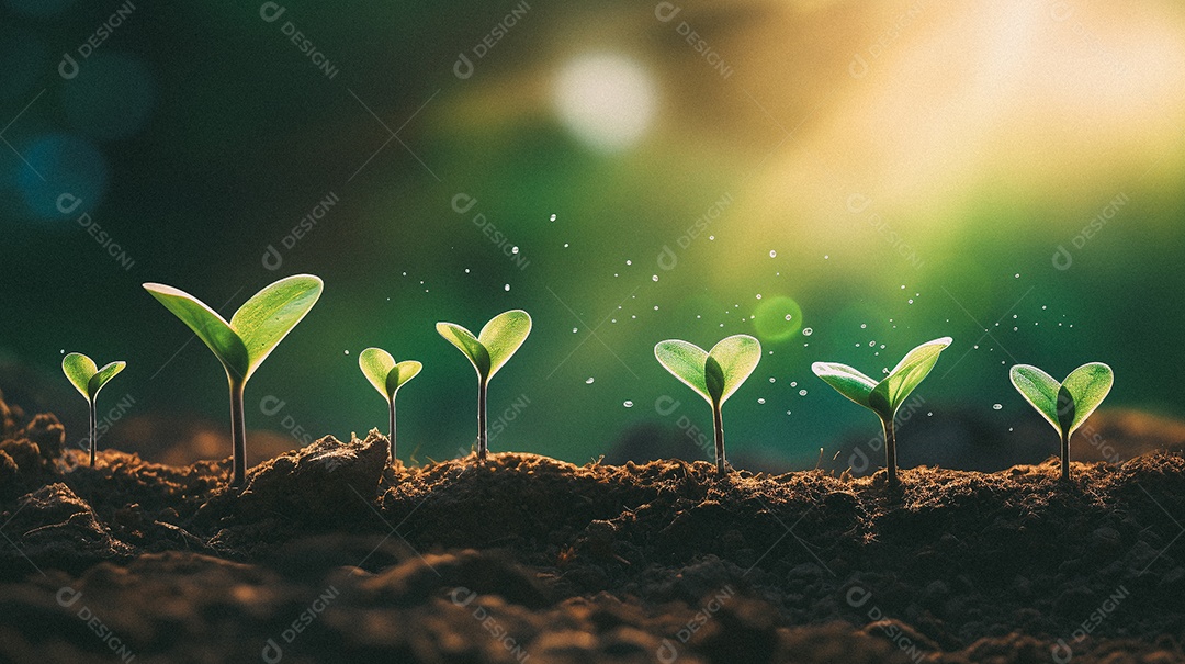 Mudas de plantas crescendo sobre fundo desfocado