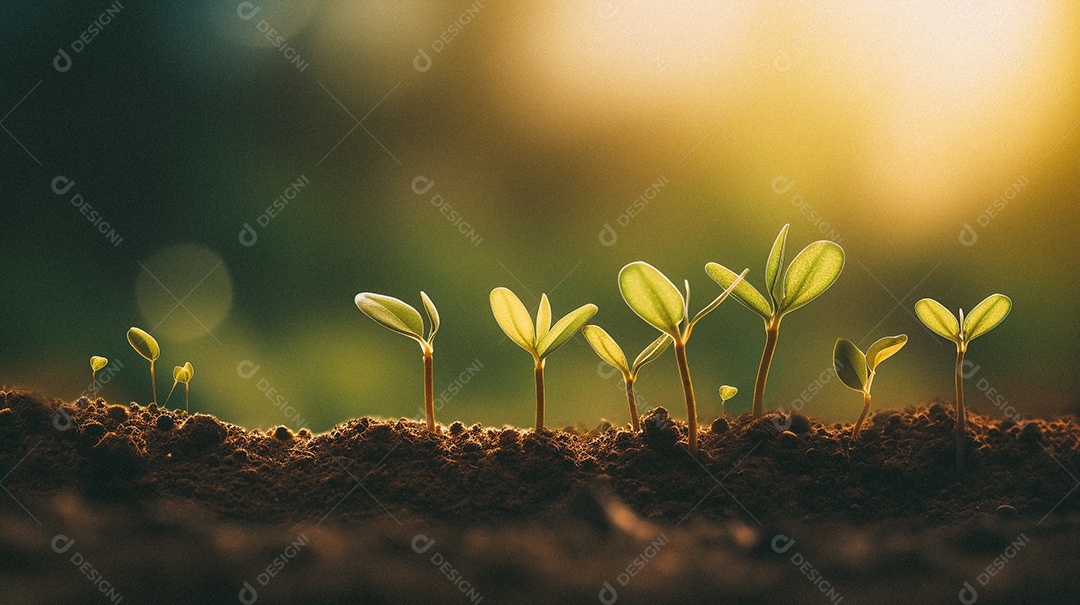 Mudas de plantas crescendo sobre fundo desfocado