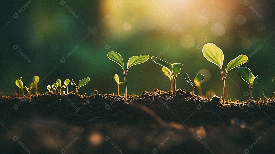 Mudas de plantas crescendo sobre fundo desfocado