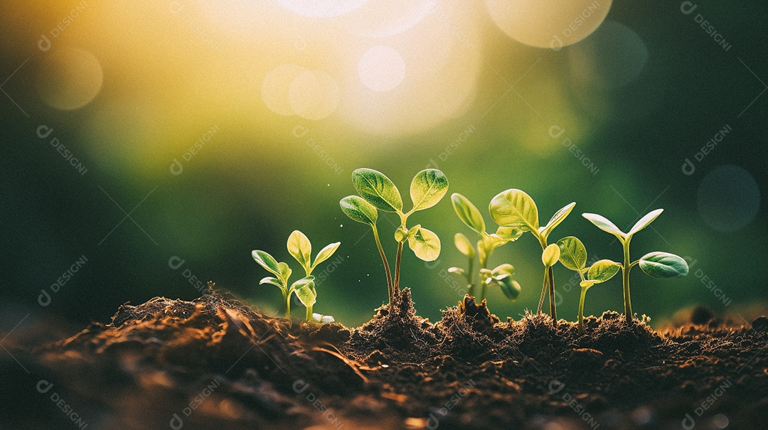 Mudas de plantas crescendo sobre fundo desfocado