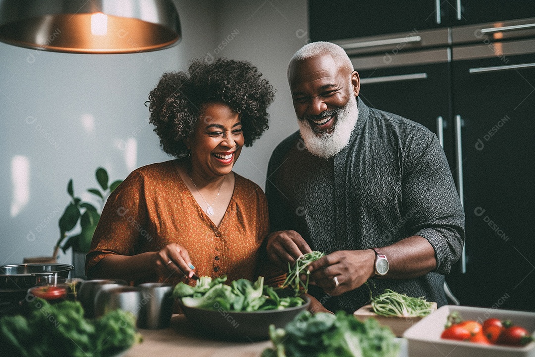 Casal de idosos cozinhando o jantar