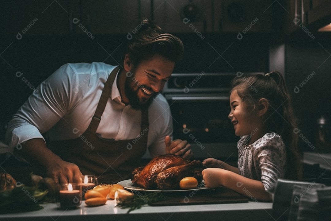 Pai e filha cozinhando o jantar